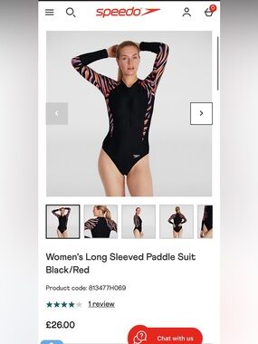 Speedo Black Long-Sleeve Paddle Suit with Red and Coral Print